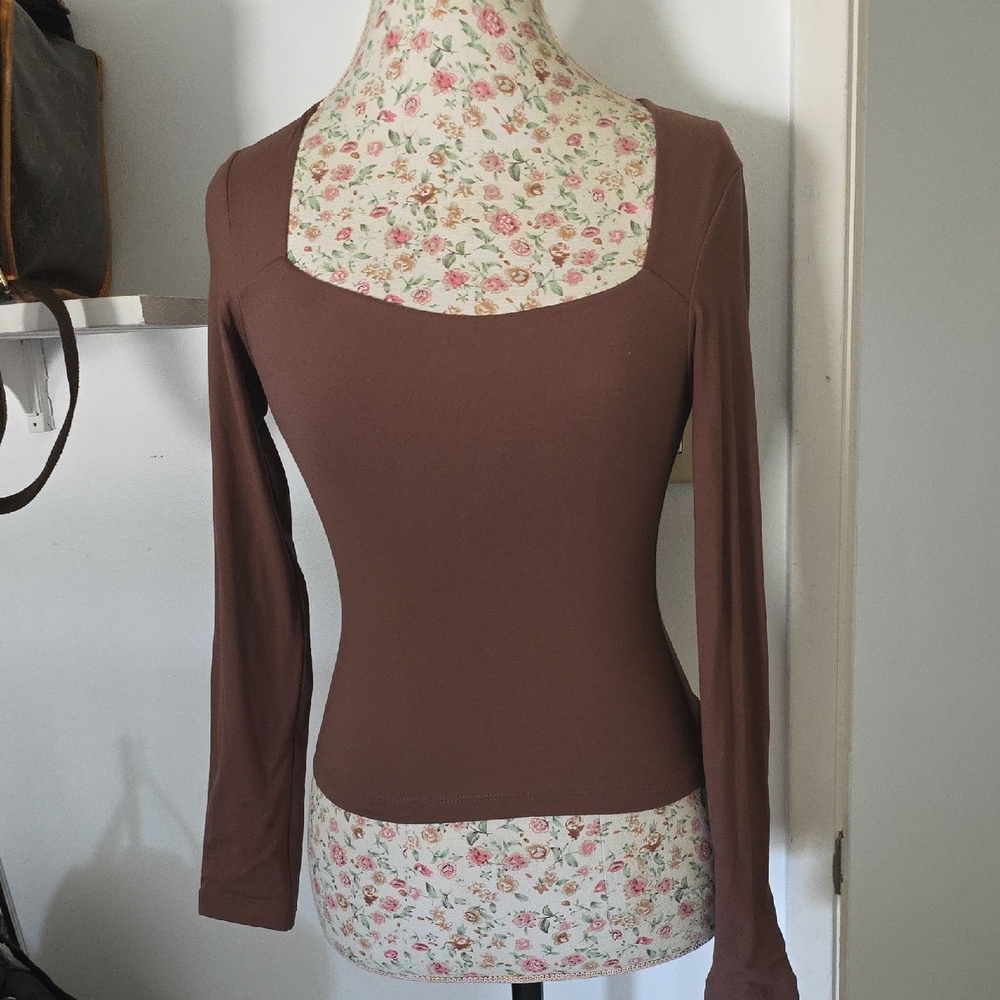 REORIA DOUBLE LAYER SIZE SMALL  Elegant Brown Long Sleeve